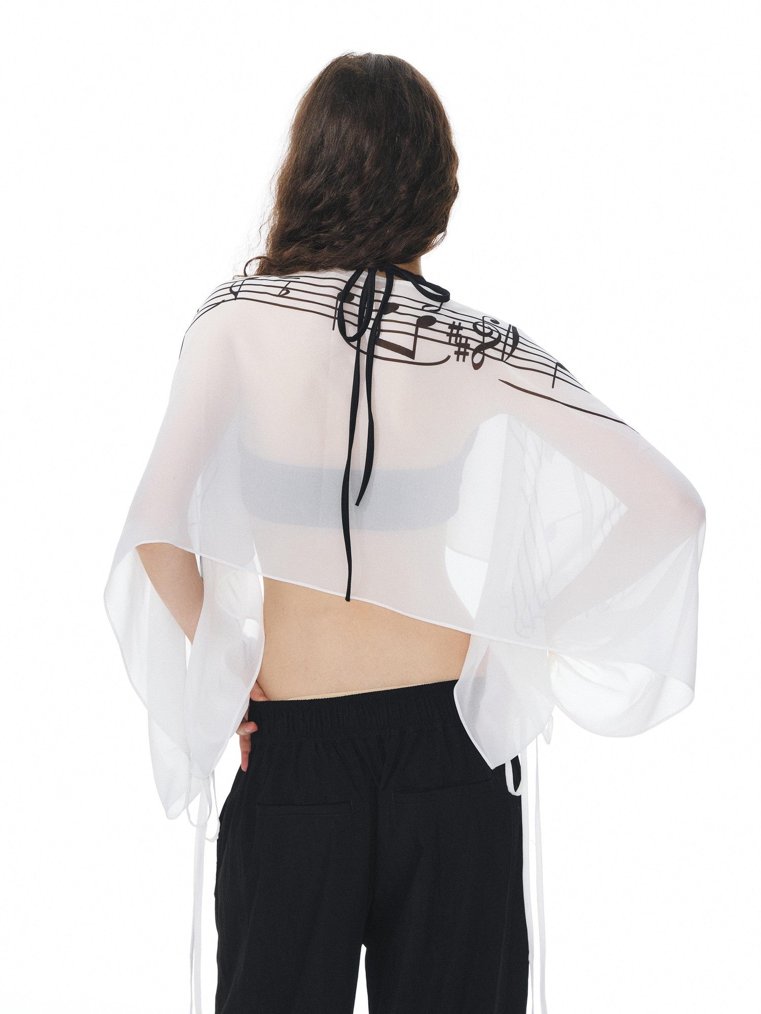 YOSHUYUKI Multicolor Music Note Print Round Neck Women&