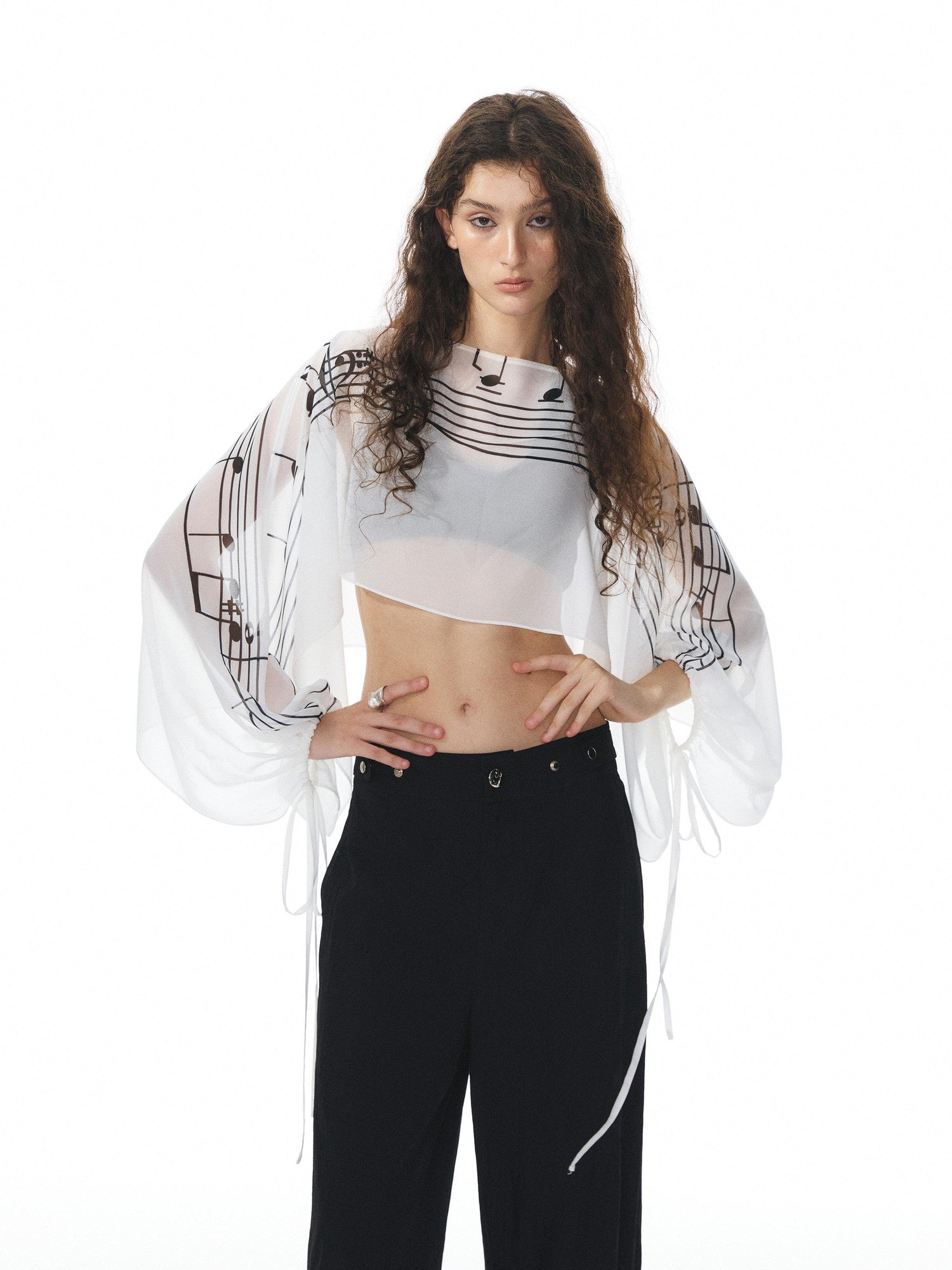 YOSHUYUKI Multicolor Music Note Print Round Neck Women&