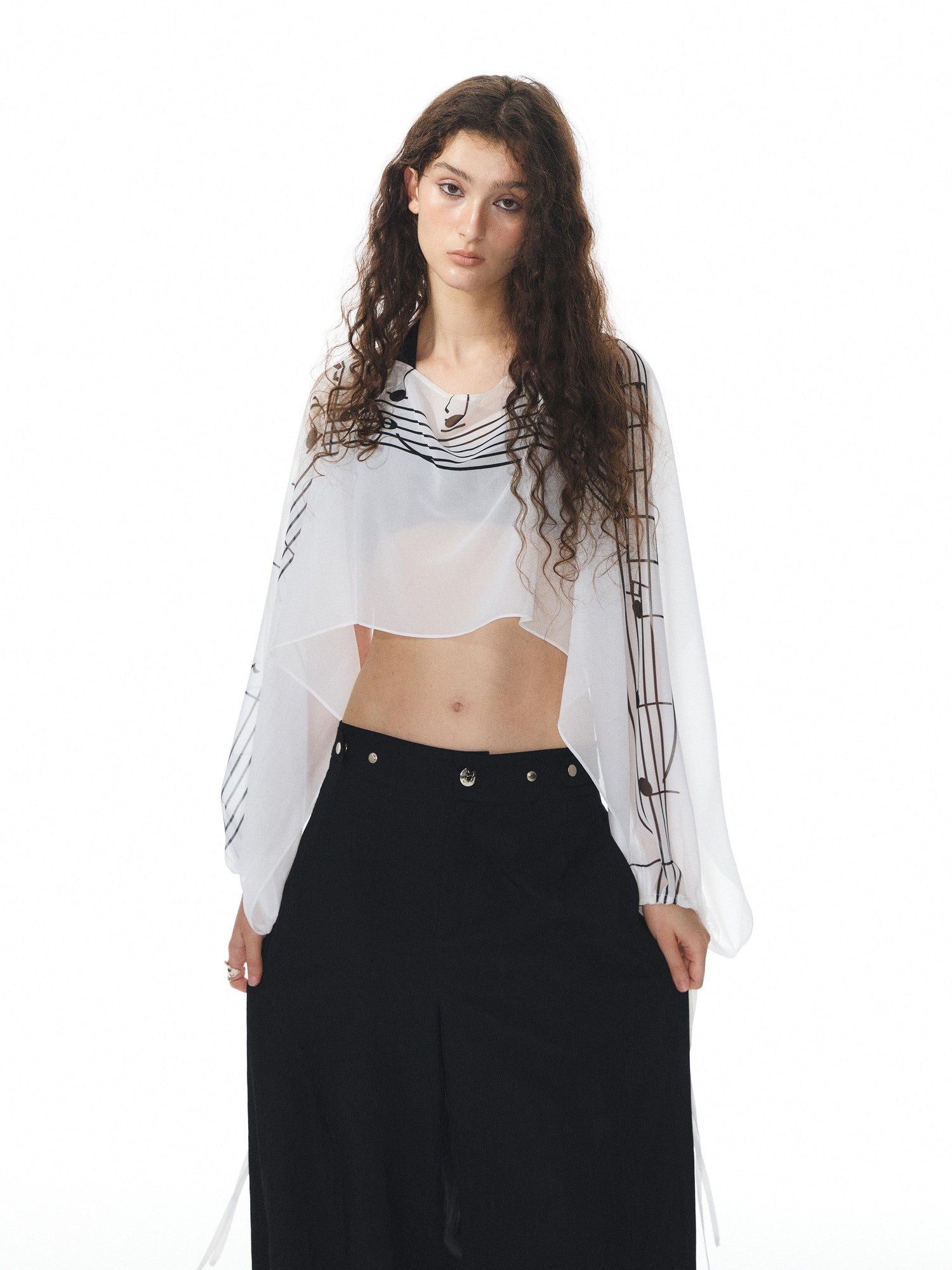 YOSHUYUKI Multicolor Music Note Print Round Neck Women&
