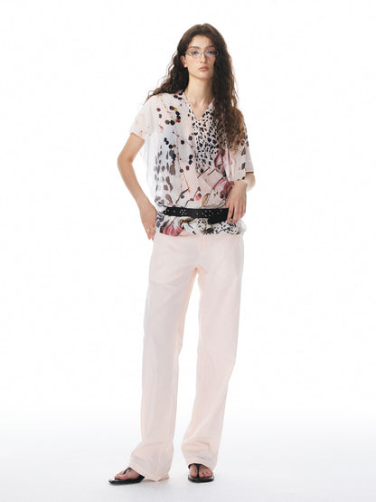 YOSHUYUKI Multicolor Music Note Print Round Neck Women&