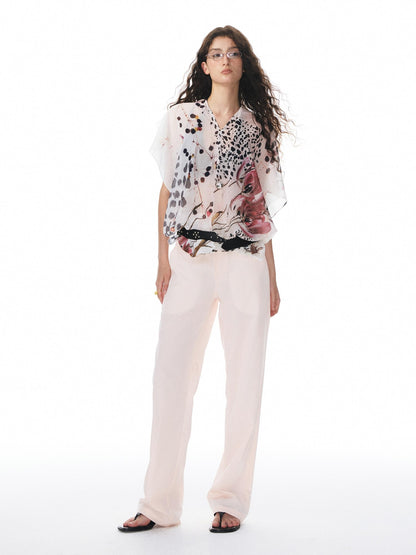 YOSHUYUKI Multicolor Music Note Print Round Neck Women&