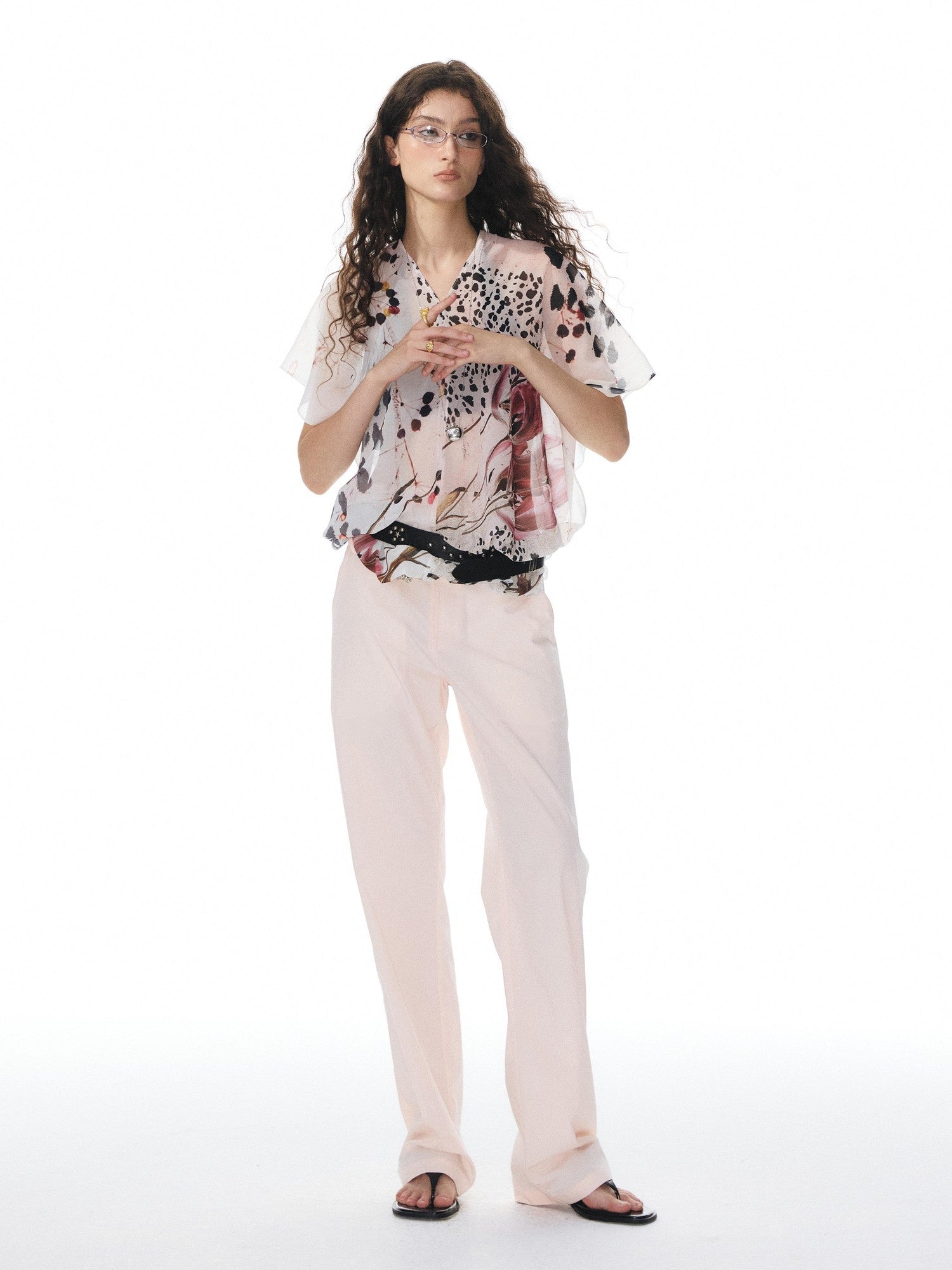 YOSHUYUKI Multicolor Music Note Print Round Neck Women&