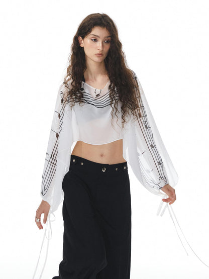 YOSHUYUKI Multicolor Music Note Print Round Neck Women&