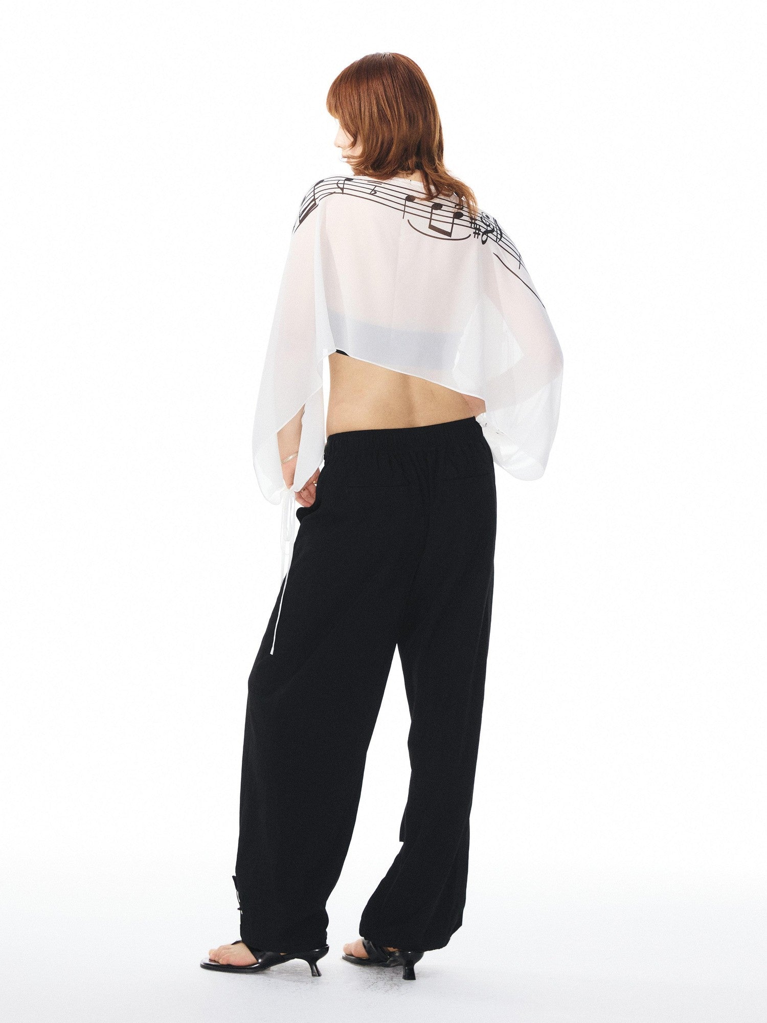 YOSHUYUKI Multicolor Music Note Print Round Neck Women&