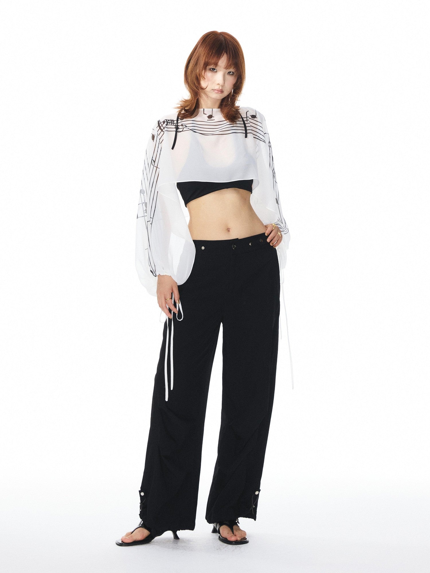 YOSHUYUKI Multicolor Music Note Print Round Neck Women&
