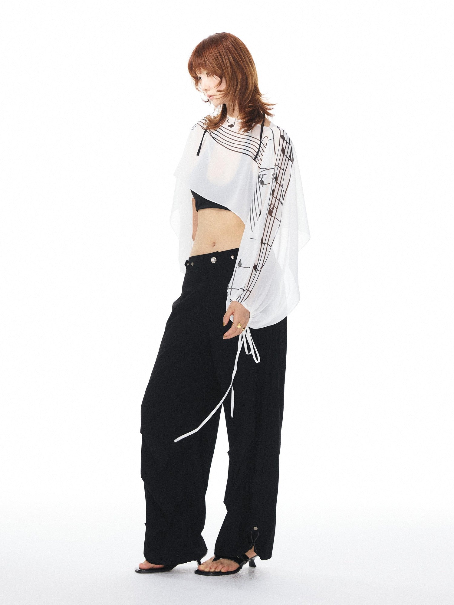 YOSHUYUKI Multicolor Music Note Print Round Neck Women&
