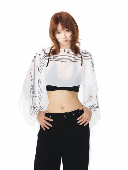 YOSHUYUKI Multicolor Music Note Print Round Neck Women&