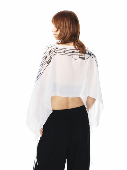 YOSHUYUKI Multicolor Music Note Print Round Neck Women&
