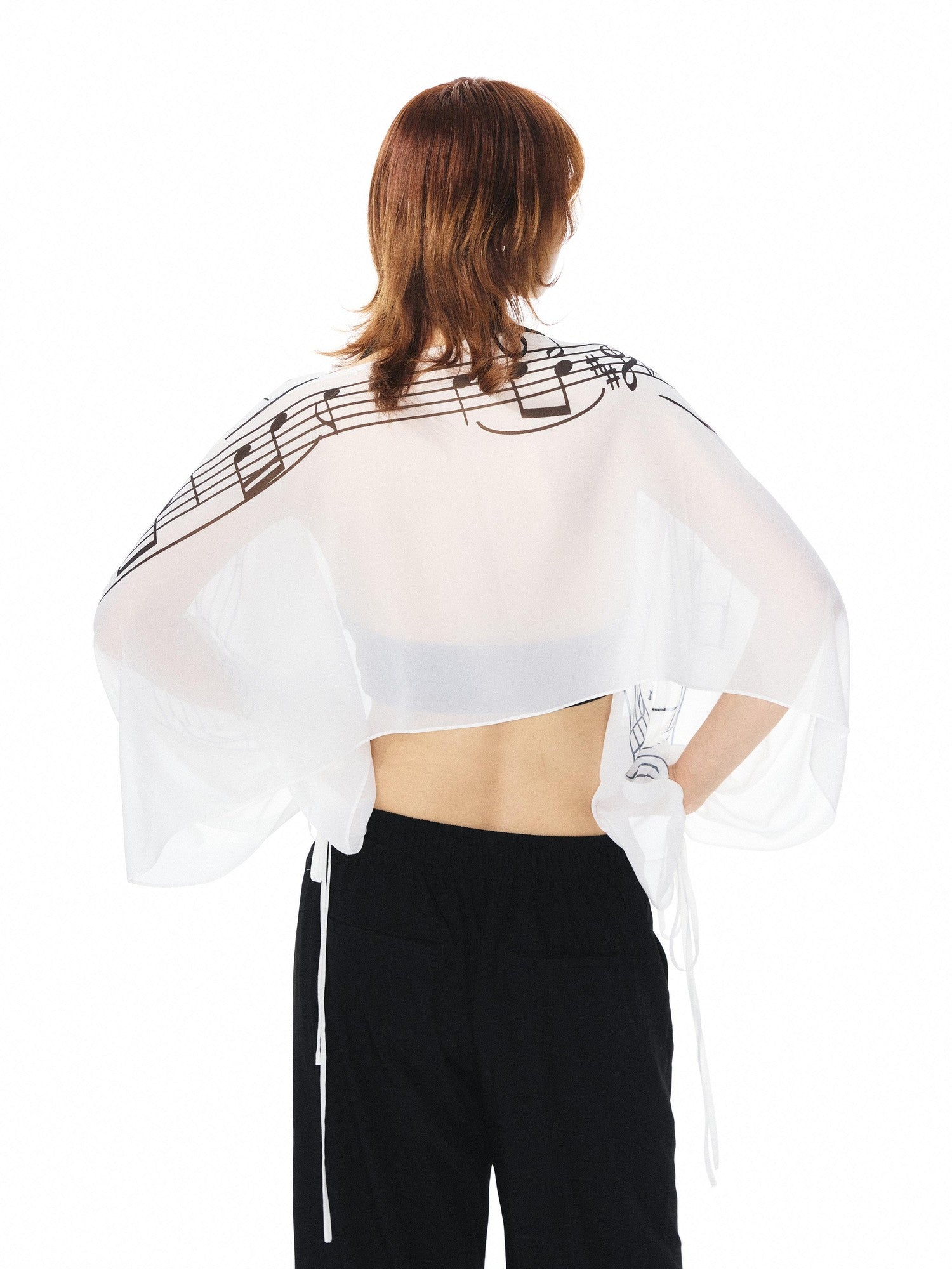 YOSHUYUKI Multicolor Music Note Print Round Neck Women&