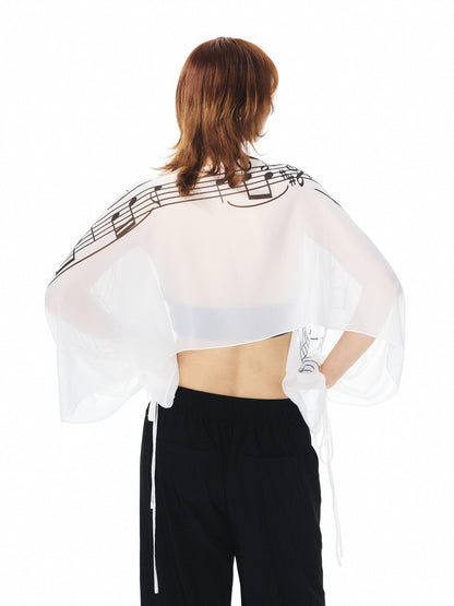 YOSHUYUKI Multicolor Music Note Print Round Neck Women&