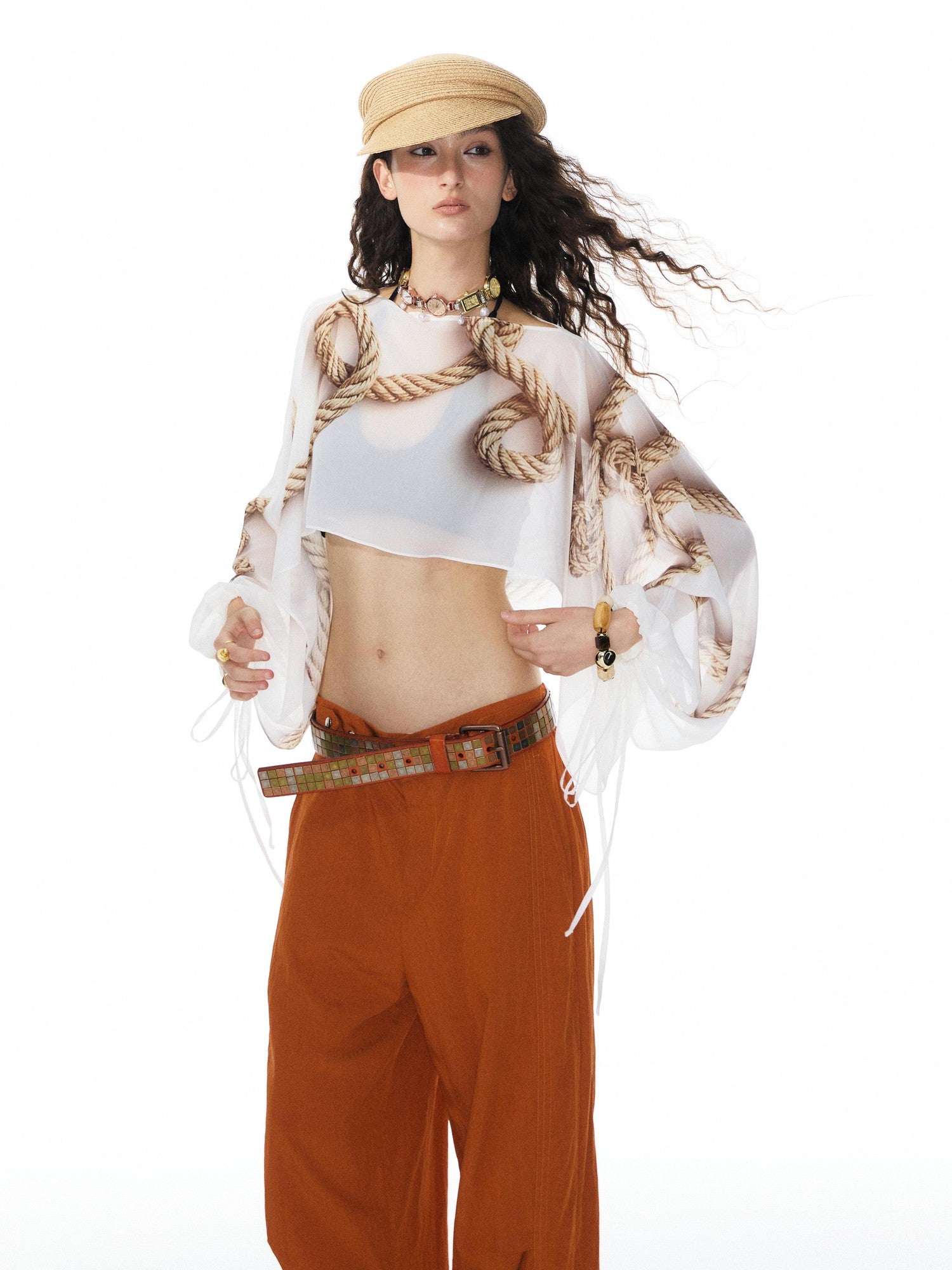 YOSHUYUKI Multicolor Music Note Print Round Neck Women&