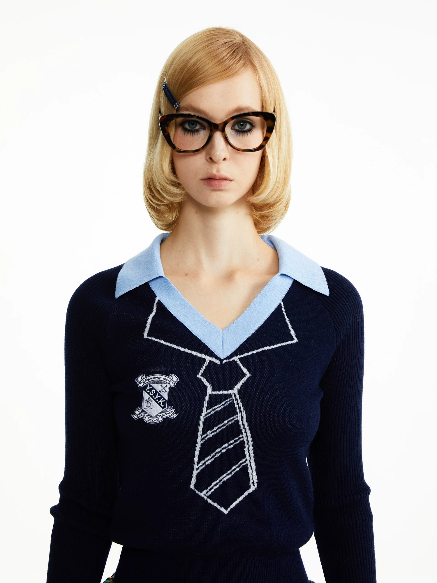 YOSHUYUKI Navy Jacquard Cartoon Print Women&