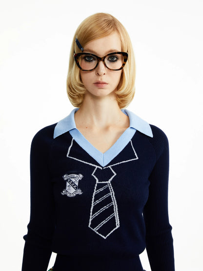 YOSHUYUKI Navy Jacquard Cartoon Print Women&