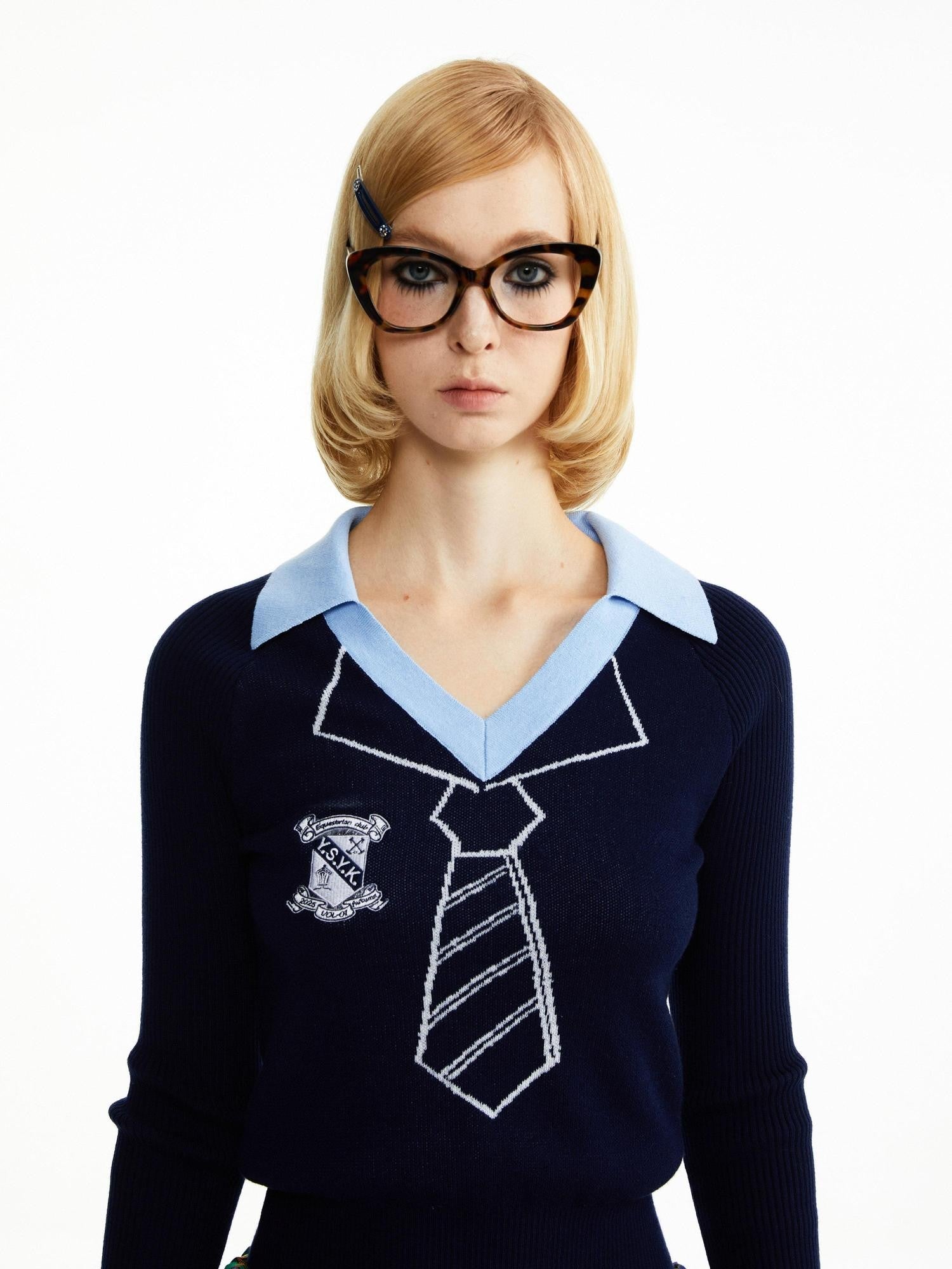 YOSHUYUKI Navy Jacquard Cartoon Print Women&