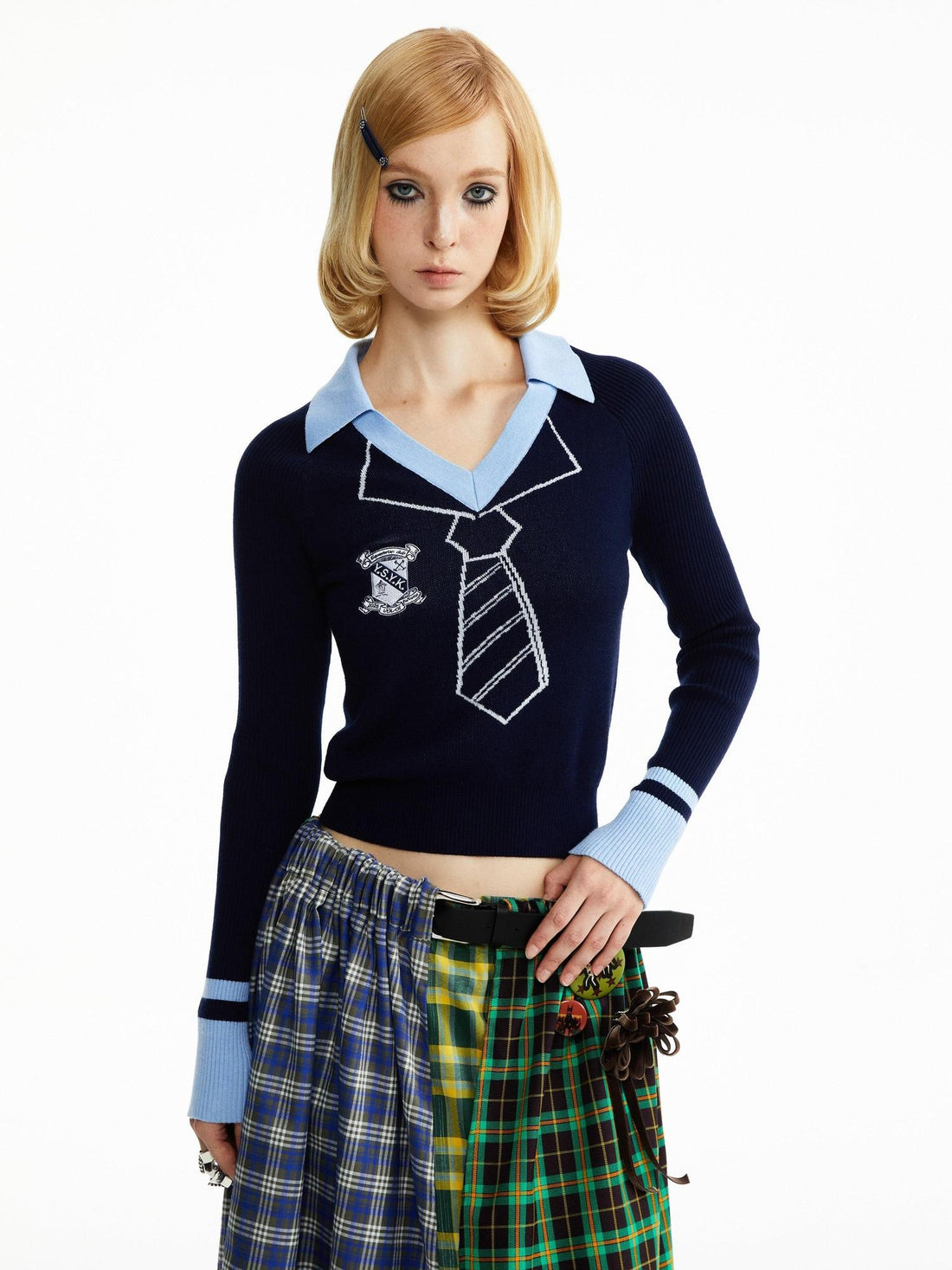YOSHUYUKI Navy Jacquard Cartoon Print Women&
