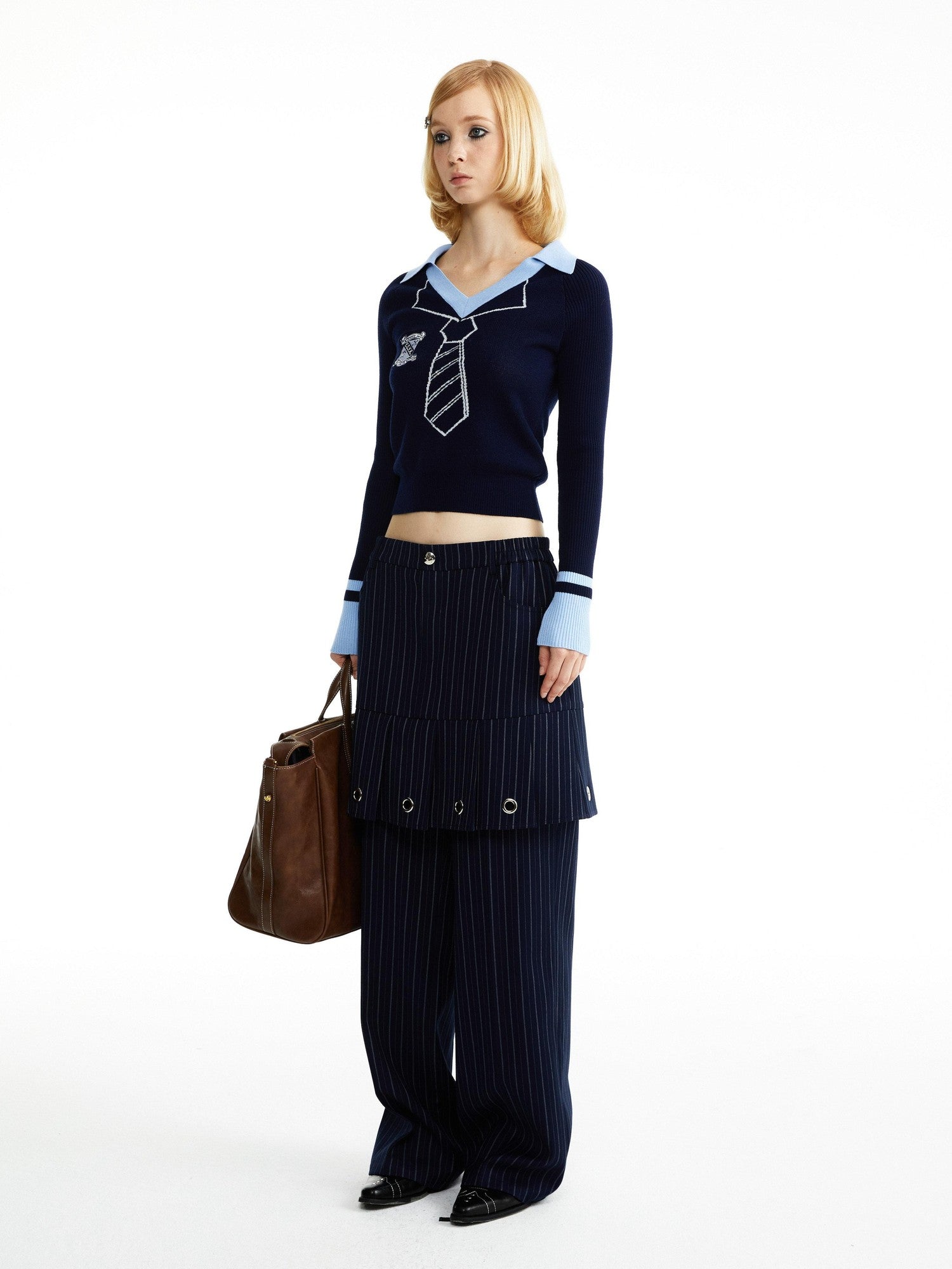 YOSHUYUKI Navy Jacquard Cartoon Print Women&