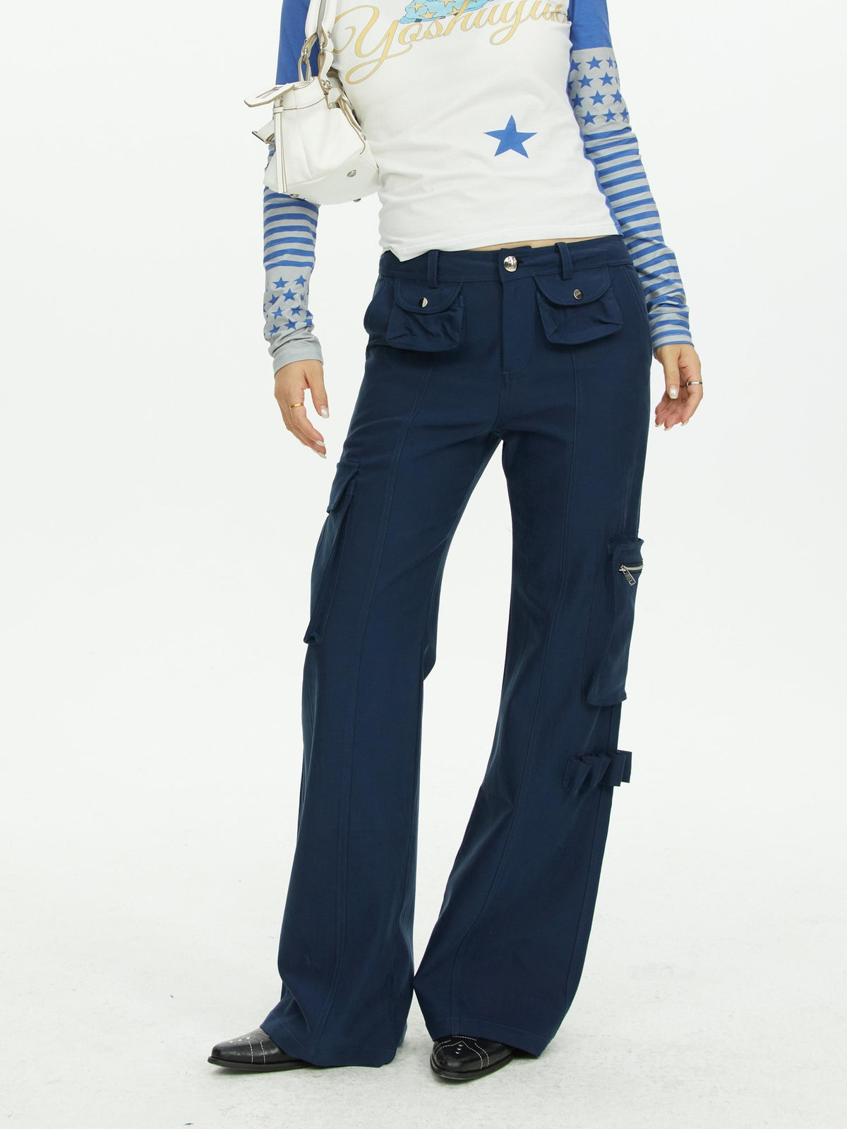 YOSHUYUKI Navy Multi Pocket Cargo Structured Women&
