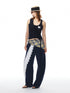 YOSHUYUKI_Navy_Spliced_Lace_Trim_Natural_Waist_Curved_Leg_Women&