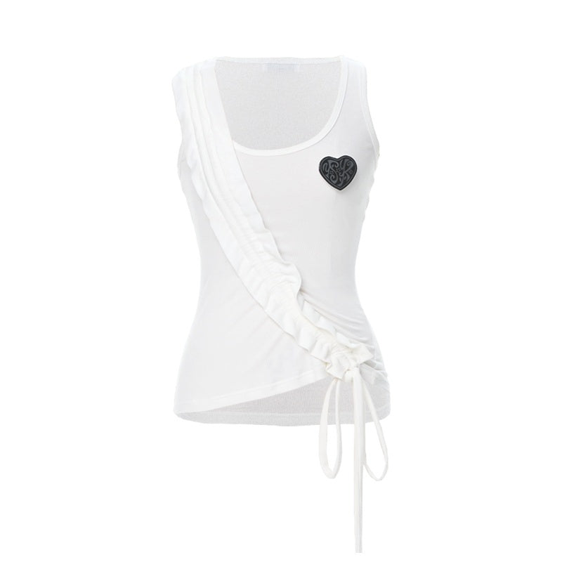 YOSHUYUKI_Navy_White_Lace_Trim_Ruched_Adjustable_Stretch_Knit_Women&
