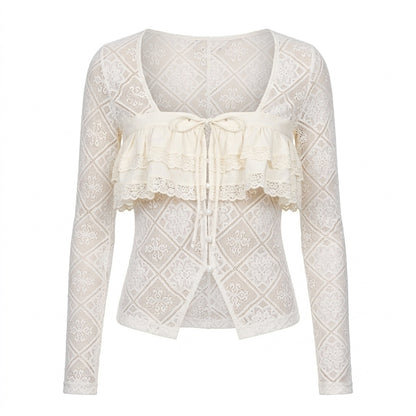 YOSHUYUKI_Off_White_Lace_Hollow_Faux_Two_Piece_Women&