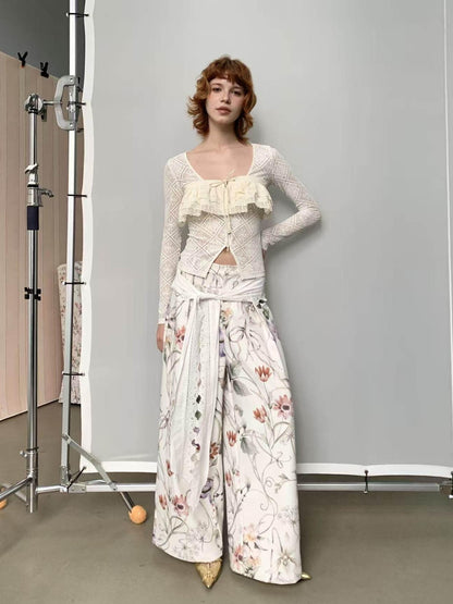 YOSHUYUKI Off White Lace Hollow Faux Two Piece Women&