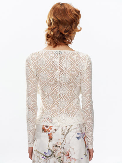 YOSHUYUKI Off White Lace Hollow Faux Two Piece Women&