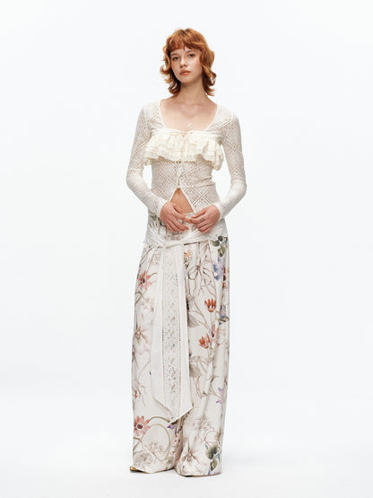 YOSHUYUKI Off White Lace Hollow Faux Two Piece Women&