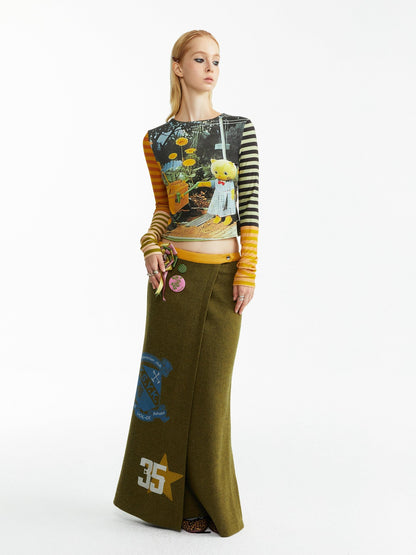 YOSHUYUKI Olive Print Single Panel H Silhouette Street Women&
