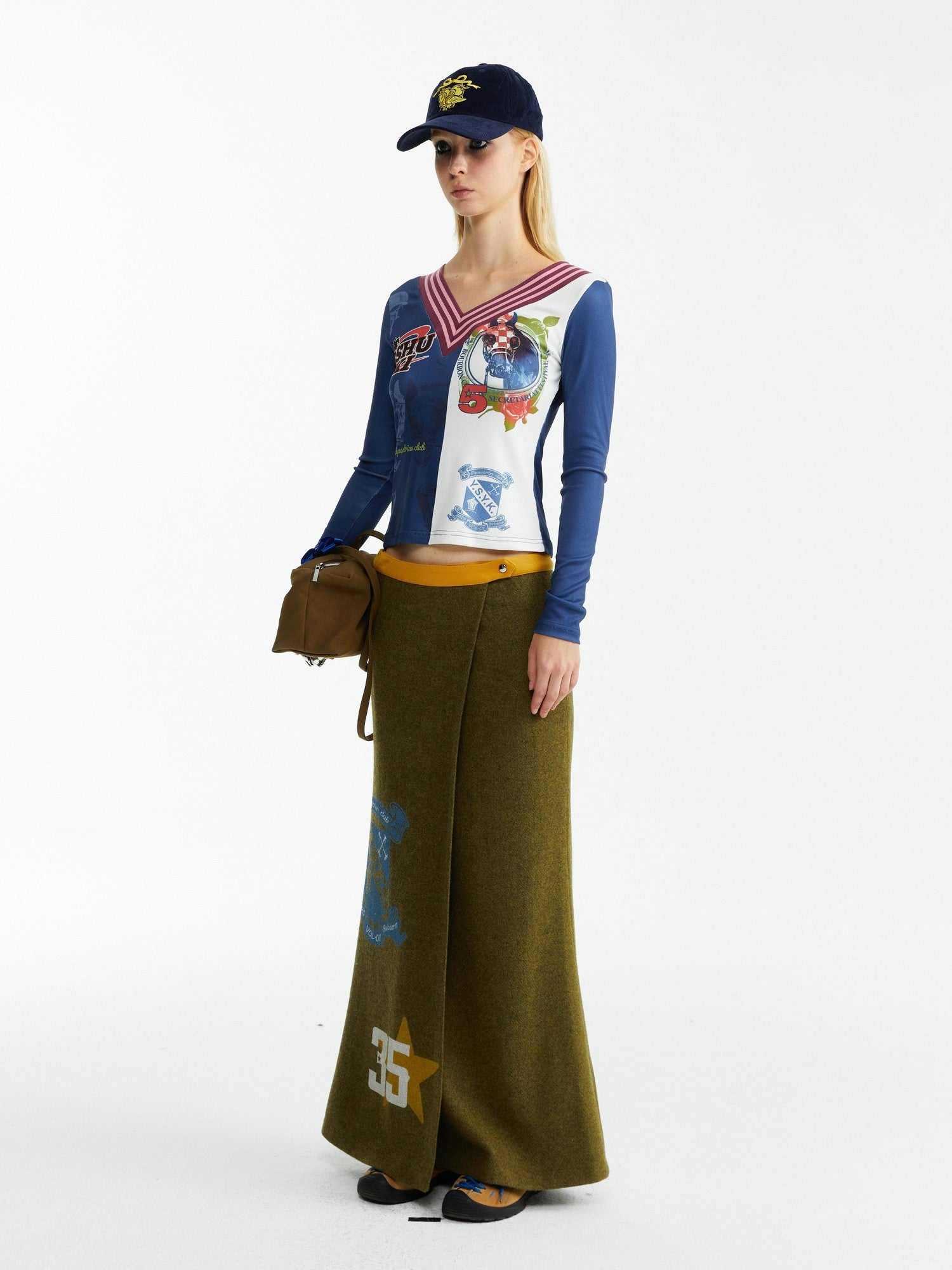 YOSHUYUKI Olive Print Single Panel H Silhouette Street Women&