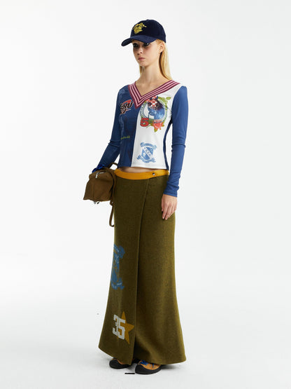 YOSHUYUKI Olive Print Single Panel H Silhouette Street Women&