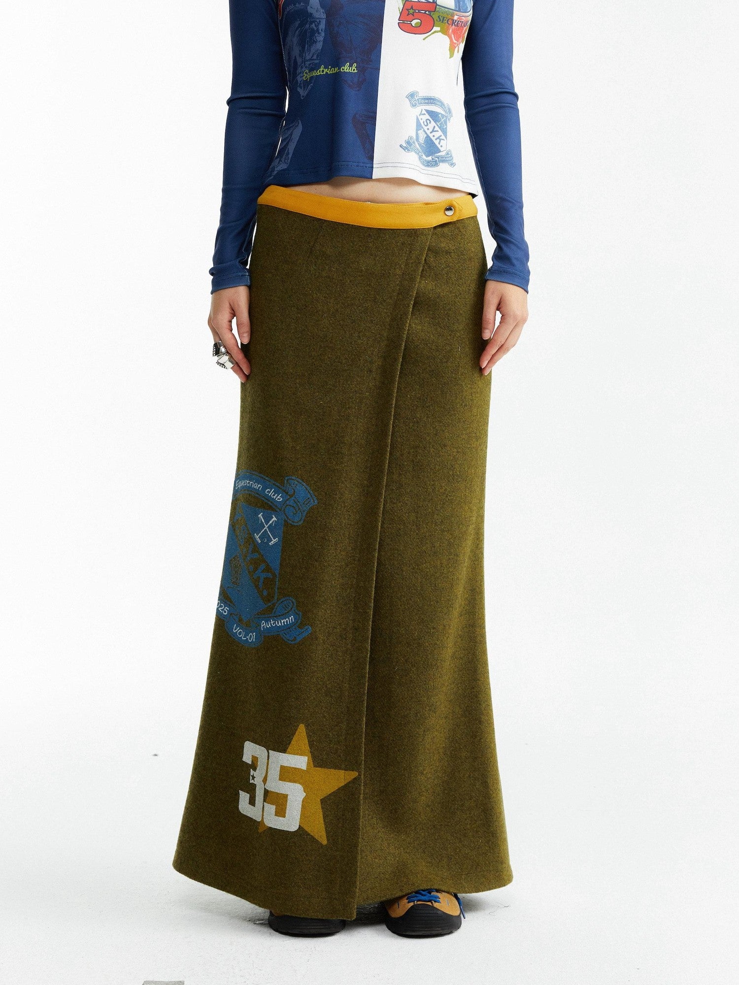 YOSHUYUKI Olive Print Single Panel H Silhouette Street Women&