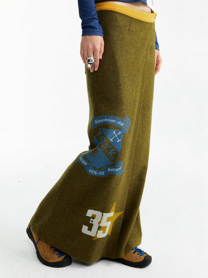 YOSHUYUKI Olive Print Single Panel H Silhouette Street Women&