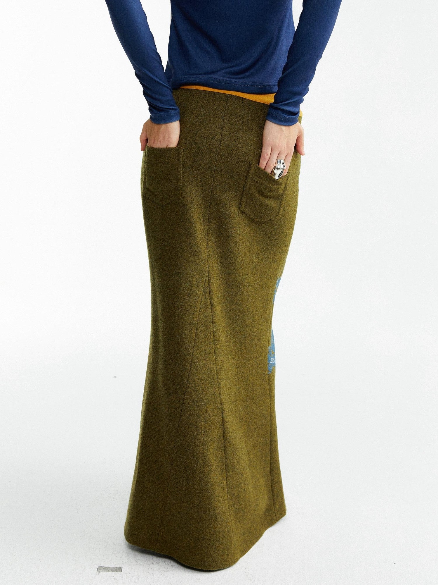YOSHUYUKI Olive Print Single Panel H Silhouette Street Women&