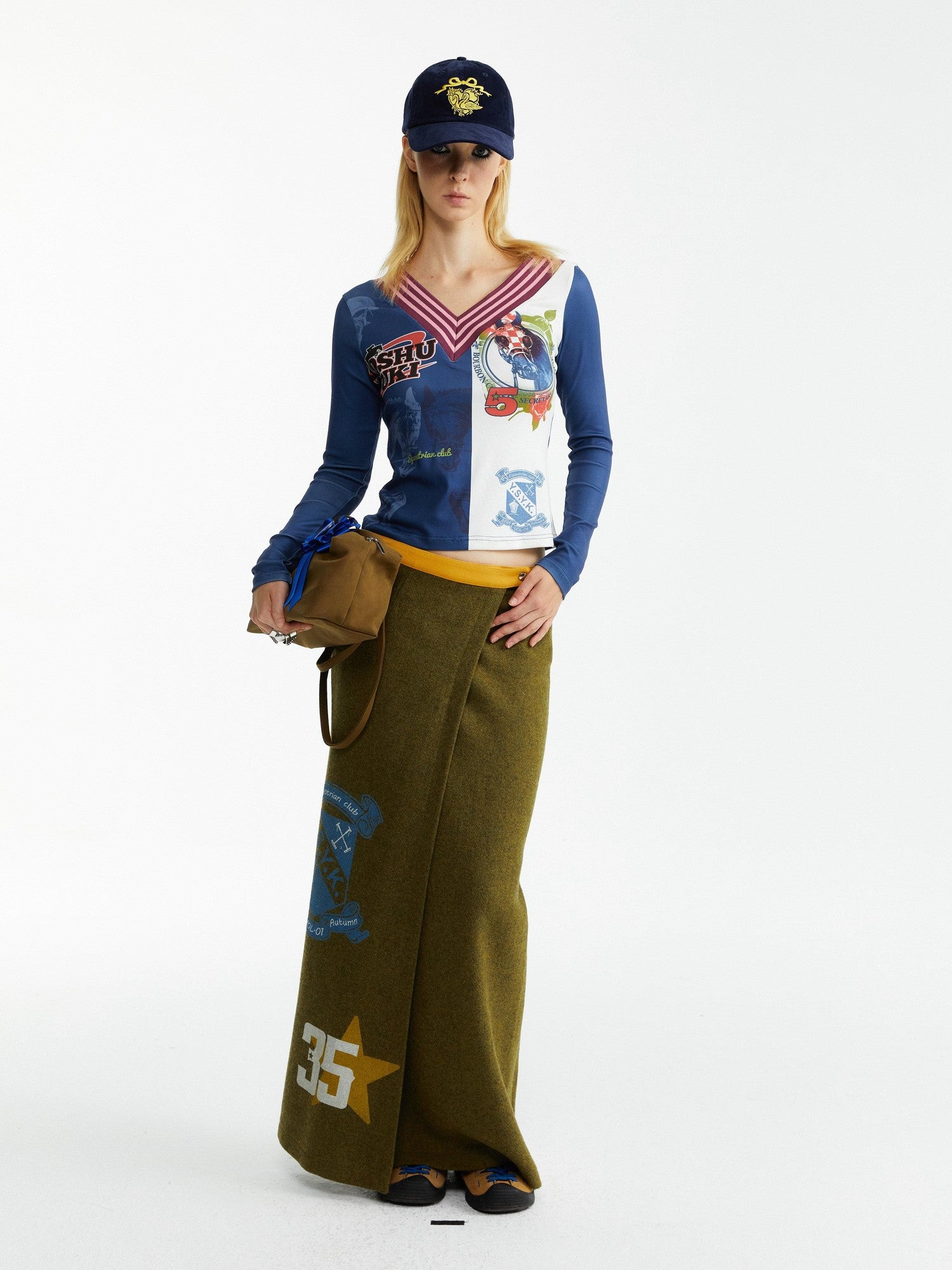 YOSHUYUKI Olive Print Single Panel H Silhouette Street Women&