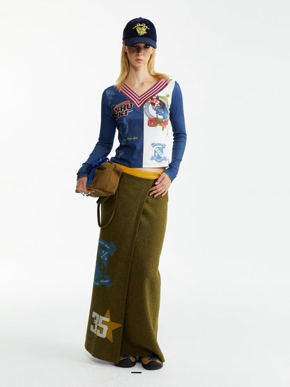 YOSHUYUKI Olive Print Single Panel H Silhouette Street Women&