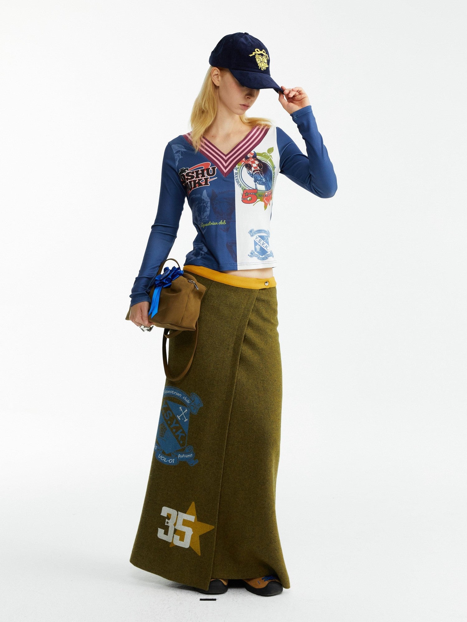 YOSHUYUKI Olive Print Single Panel H Silhouette Street Women&