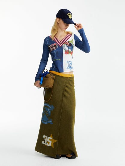 YOSHUYUKI Olive Print Single Panel H Silhouette Street Women&