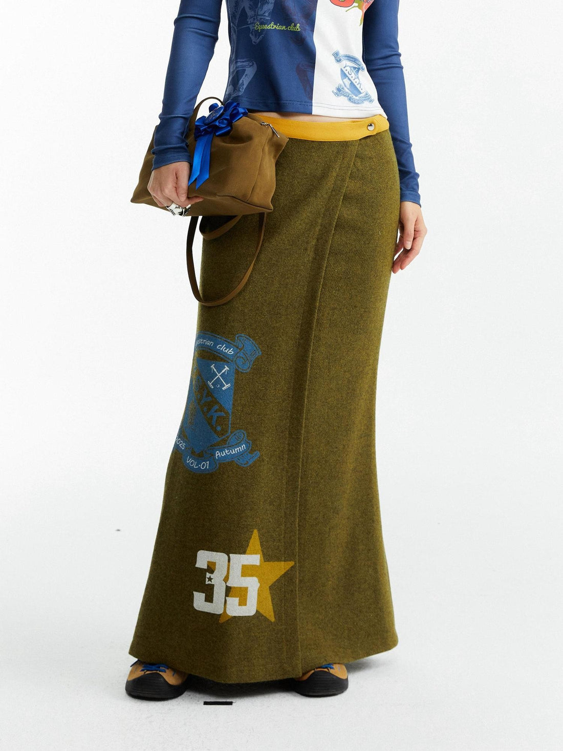 YOSHUYUKI Olive Print Single Panel H Silhouette Street Women&
