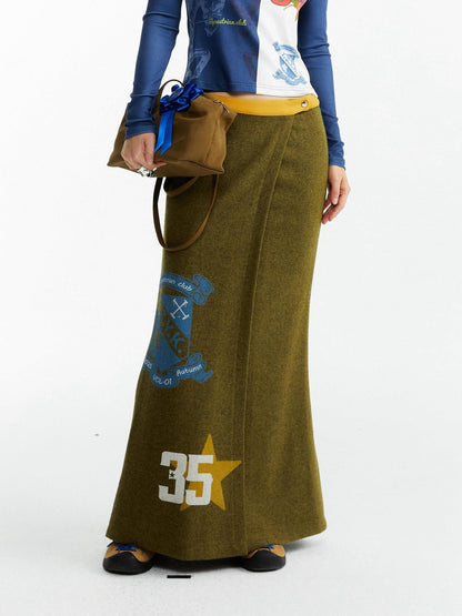 YOSHUYUKI Olive Print Single Panel H Silhouette Street Women&