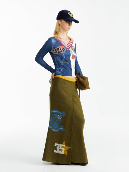 YOSHUYUKI Olive Print Single Panel H Silhouette Street Women&