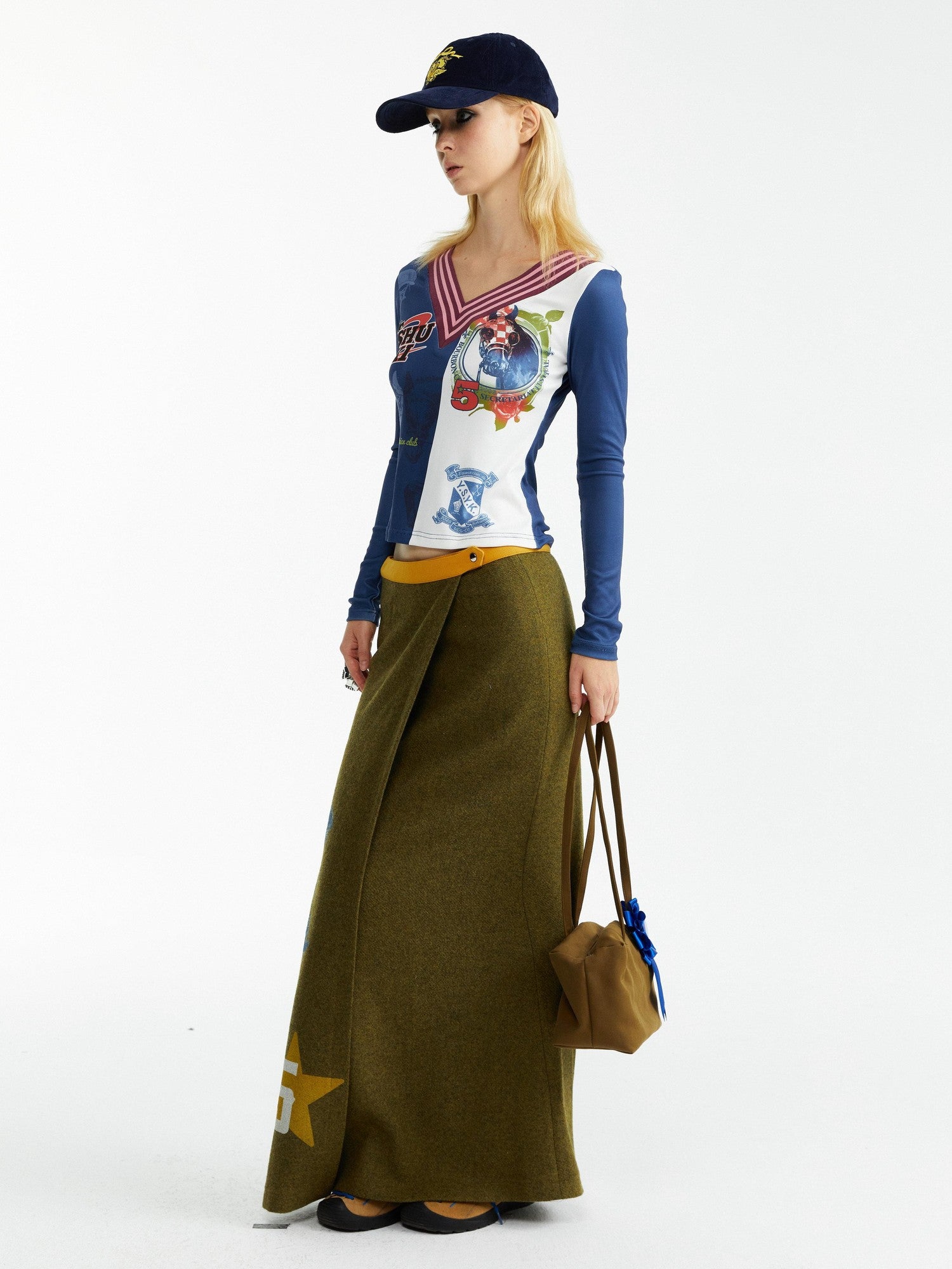 YOSHUYUKI Olive Print Single Panel H Silhouette Street Women&