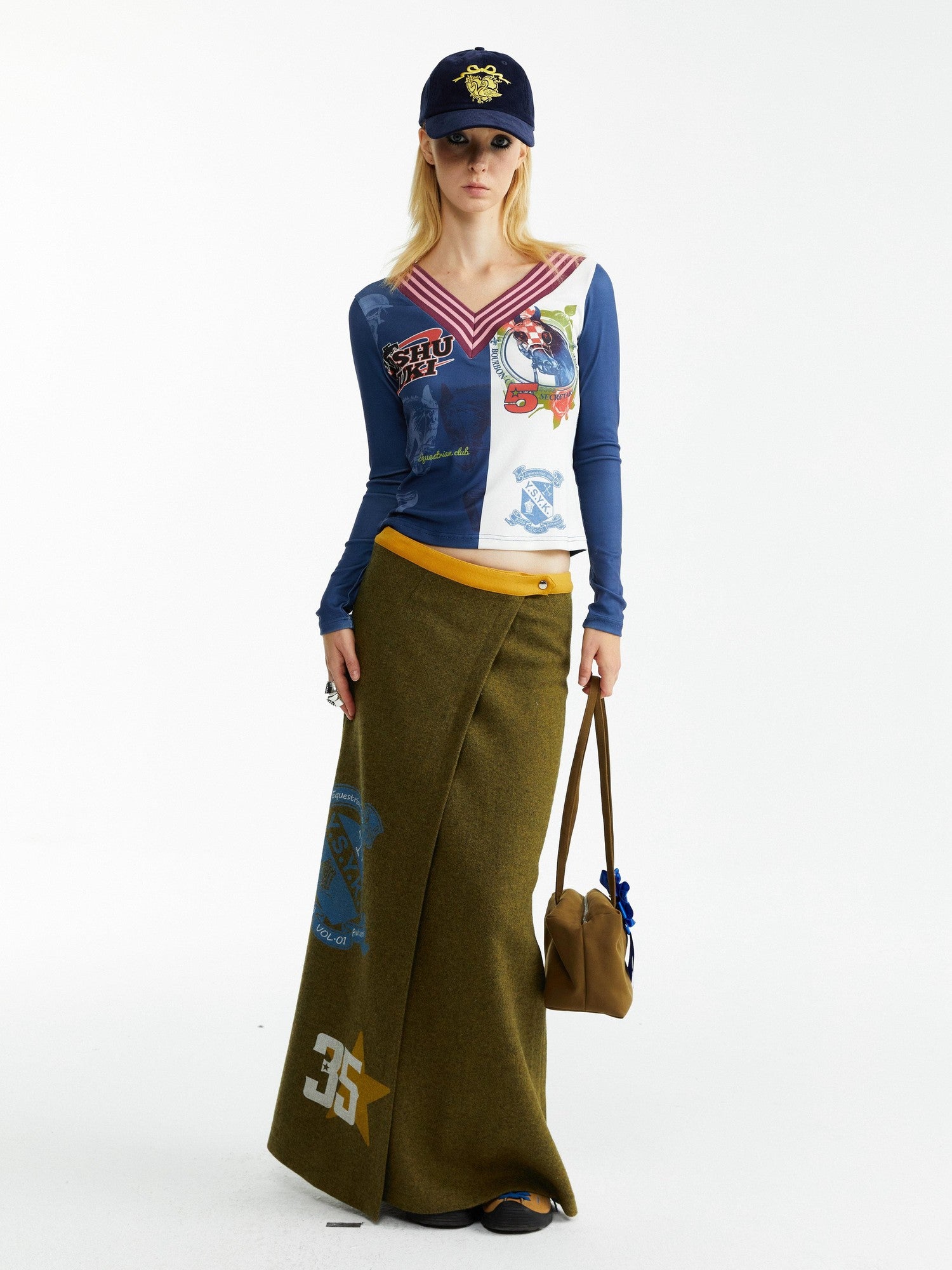 YOSHUYUKI Olive Print Single Panel H Silhouette Street Women&