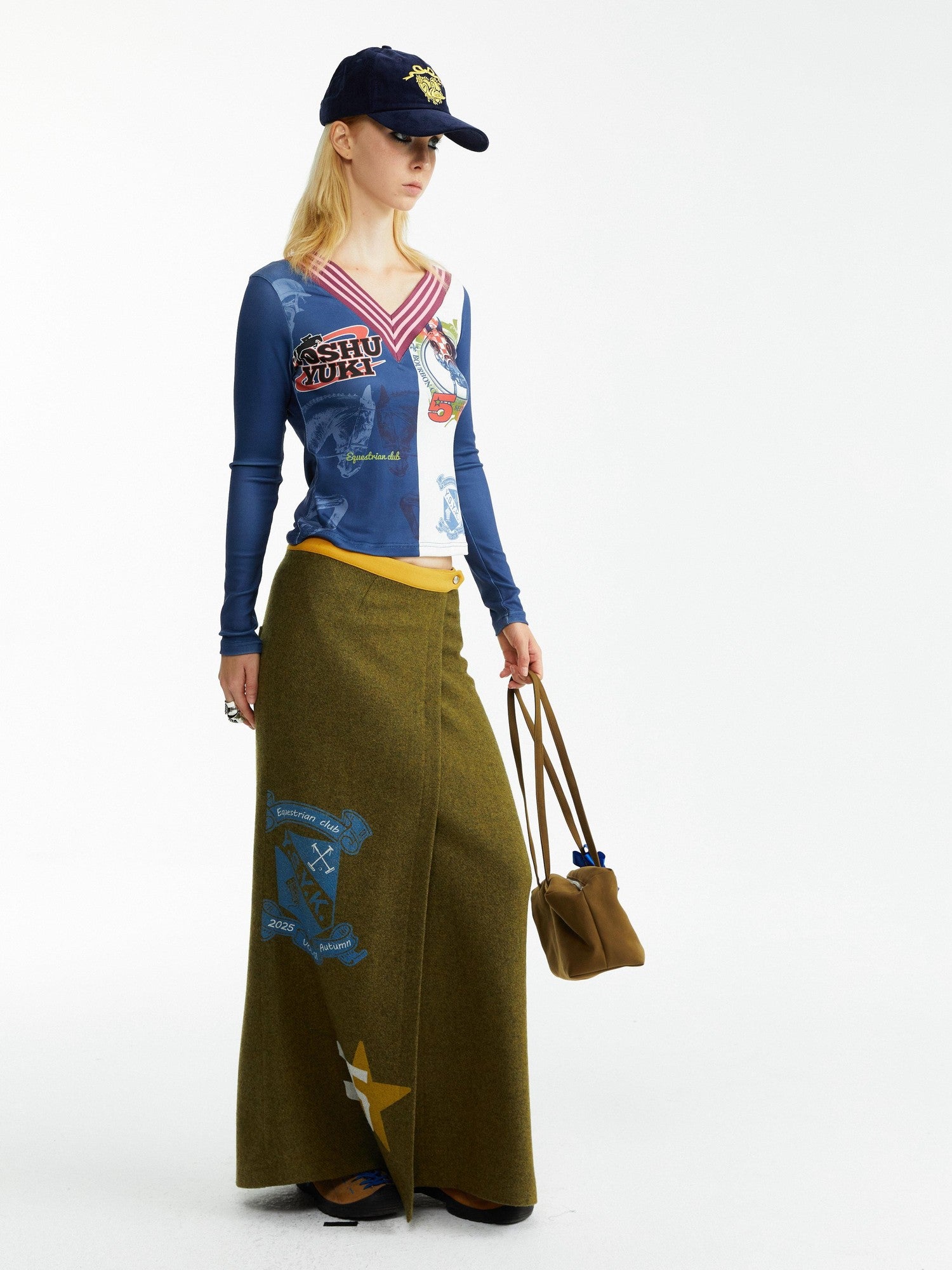 YOSHUYUKI Olive Print Single Panel H Silhouette Street Women&