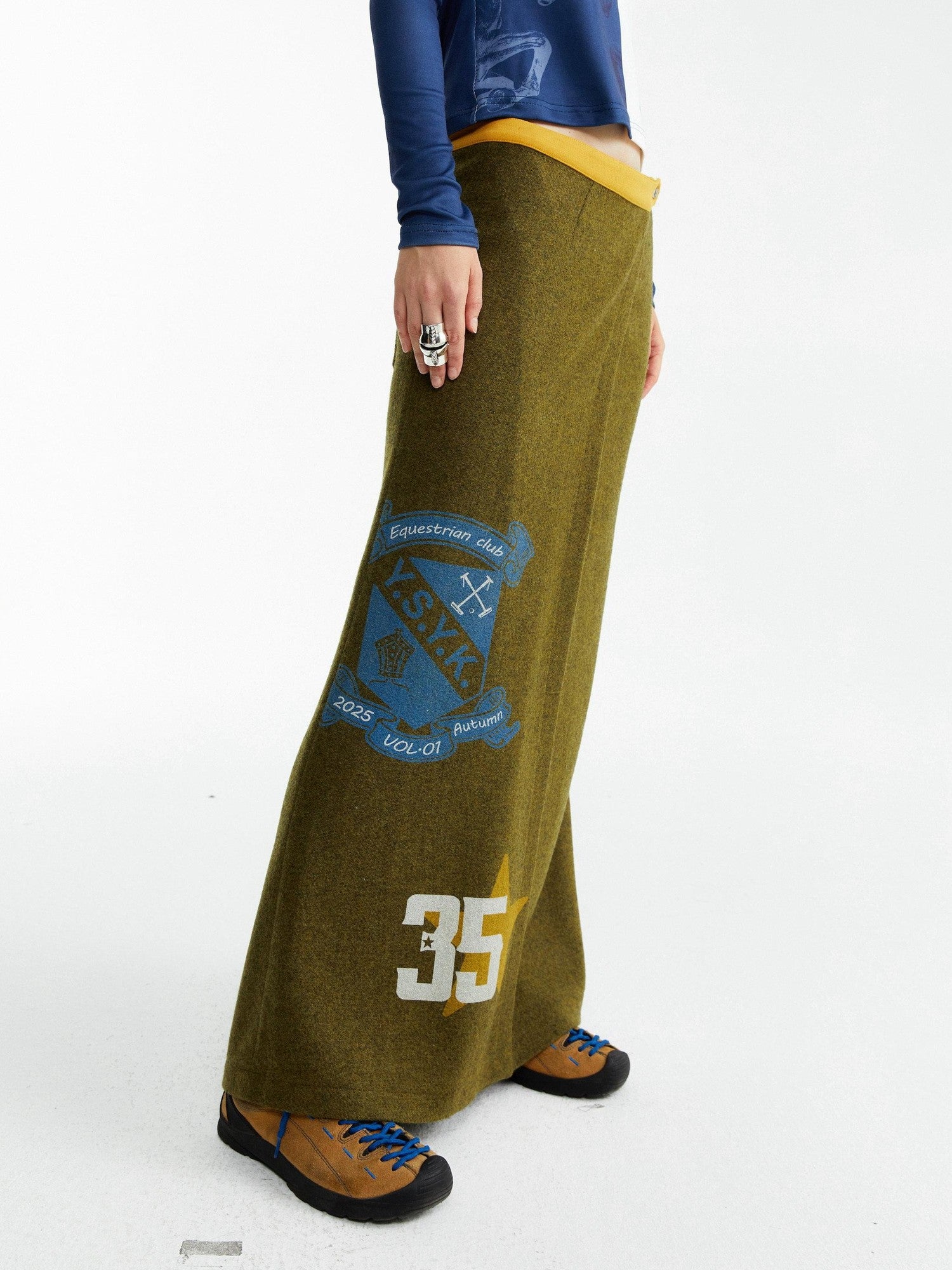 YOSHUYUKI Olive Print Single Panel H Silhouette Street Women&
