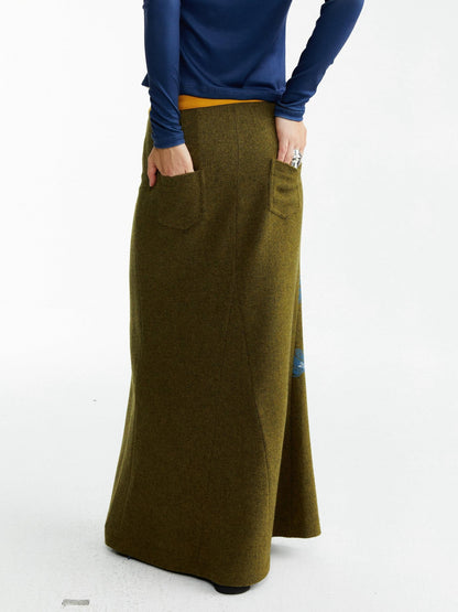 YOSHUYUKI Olive Print Single Panel H Silhouette Street Women&
