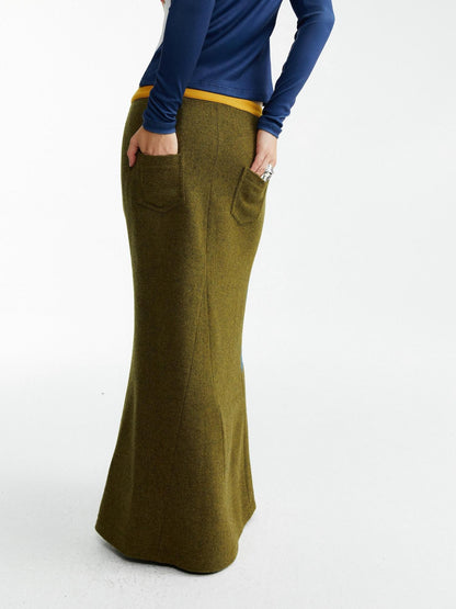 YOSHUYUKI Olive Print Single Panel H Silhouette Street Women&