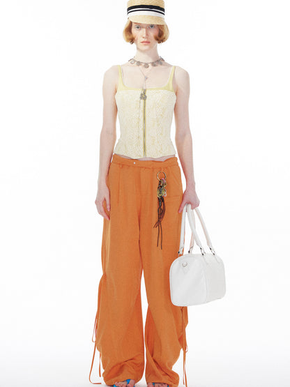 YOSHUYUKI Orange Oversized Pocket Cargo Trousers