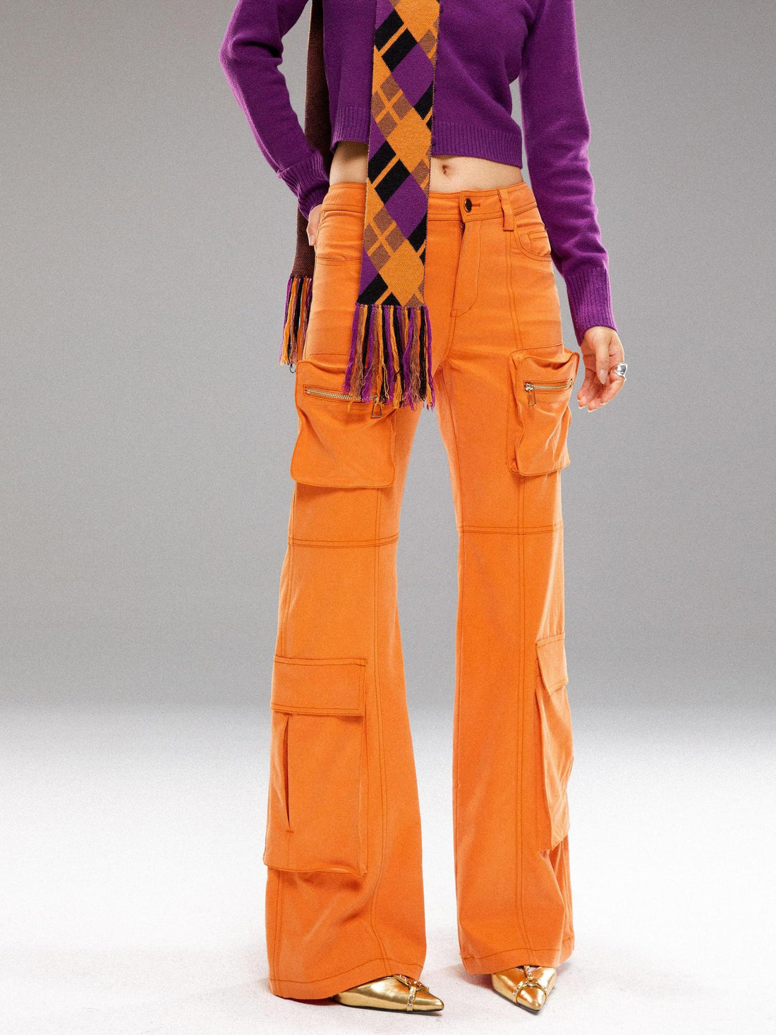 YOSHUYUKI Orange Utility Cargo Pants With 3D Pockets