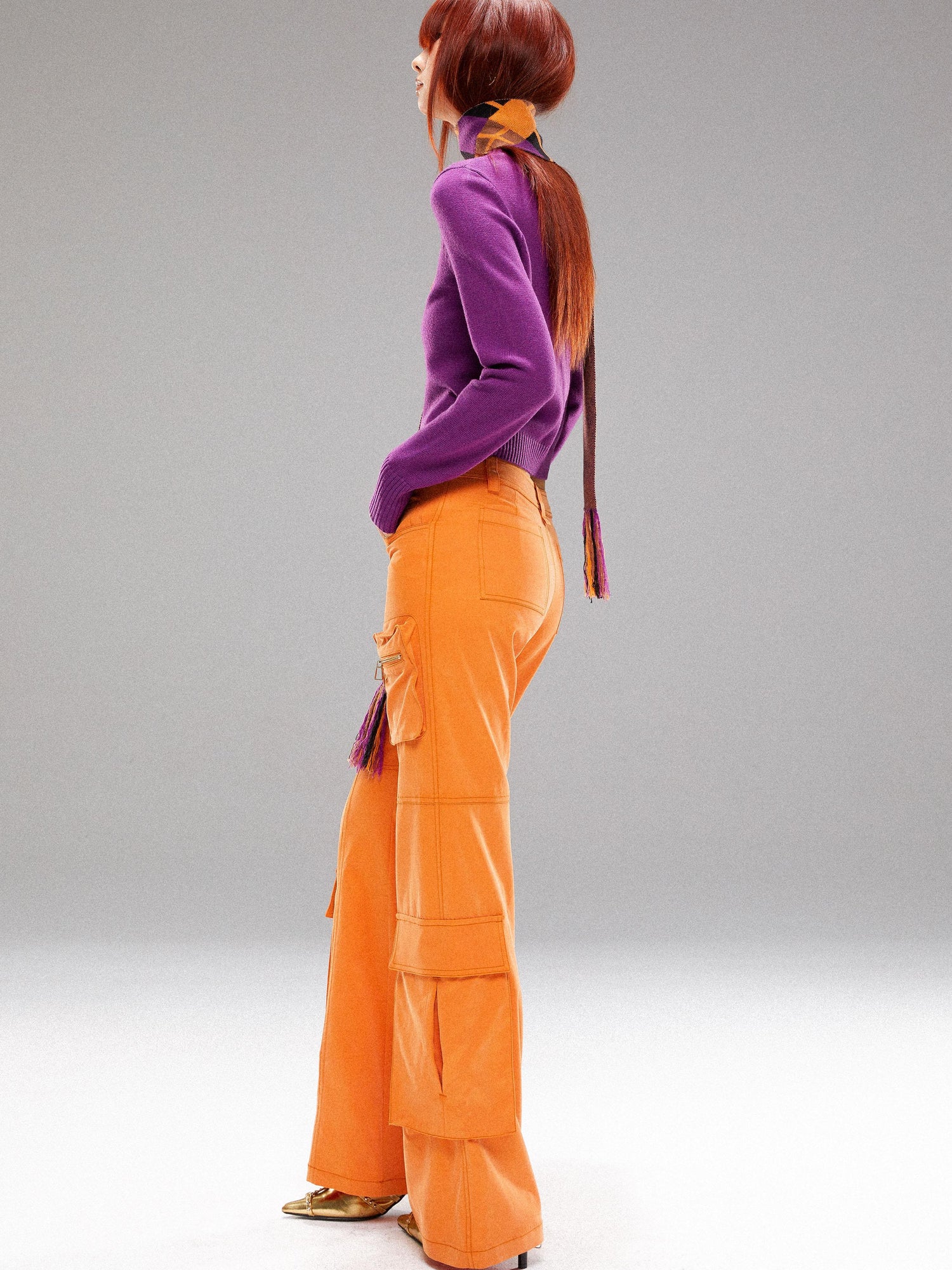 YOSHUYUKI Orange Utility Cargo Pants With 3D Pockets