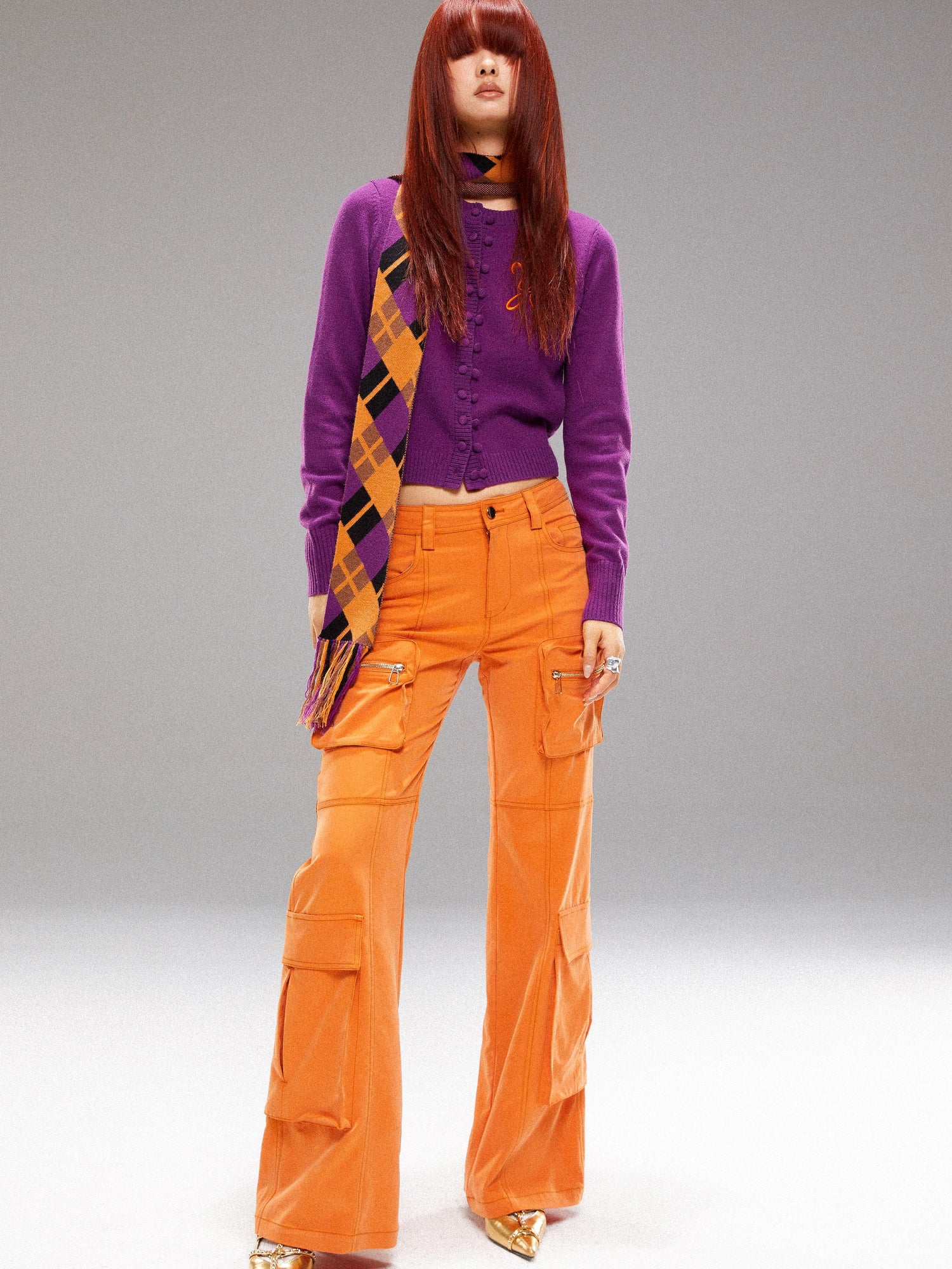 YOSHUYUKI Orange Utility Cargo Pants With 3D Pockets